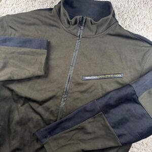 Nautica Competition Mens Track Jacket XL Green Black Full Zip Mock Neck USA Made